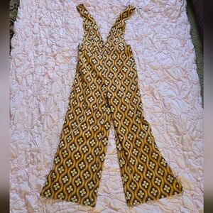 Cider Mustard and Brown Floral Patterned Jumpsuit